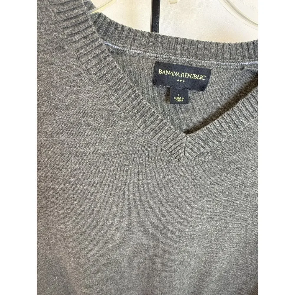 Banana Republic V Neck Sweater Gray 100% Cotton Classic Lightweight Large